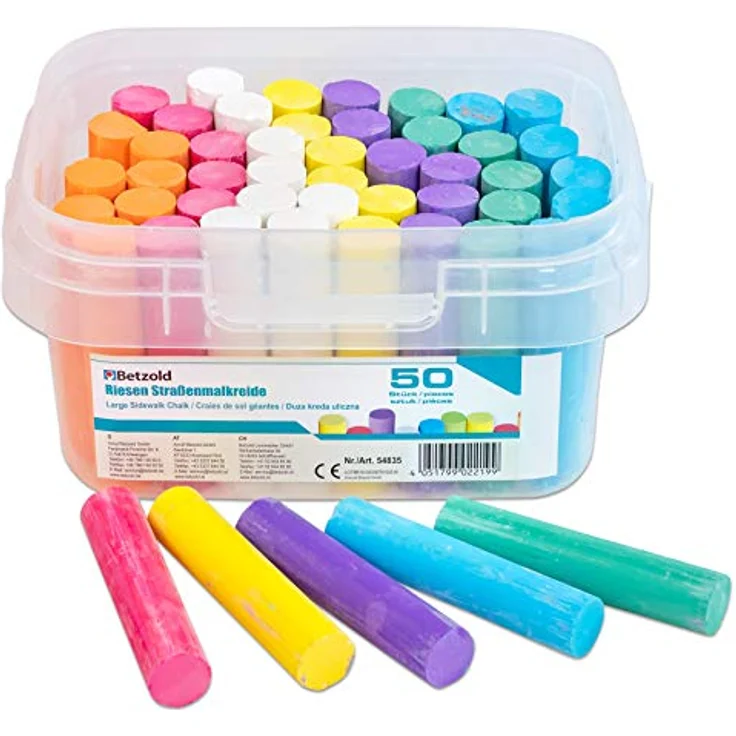 Betzold Straßenmalkreide, 7 Farben für Kinder, Outdoor Kunst, praktisches Eimerchen – Bild 3
