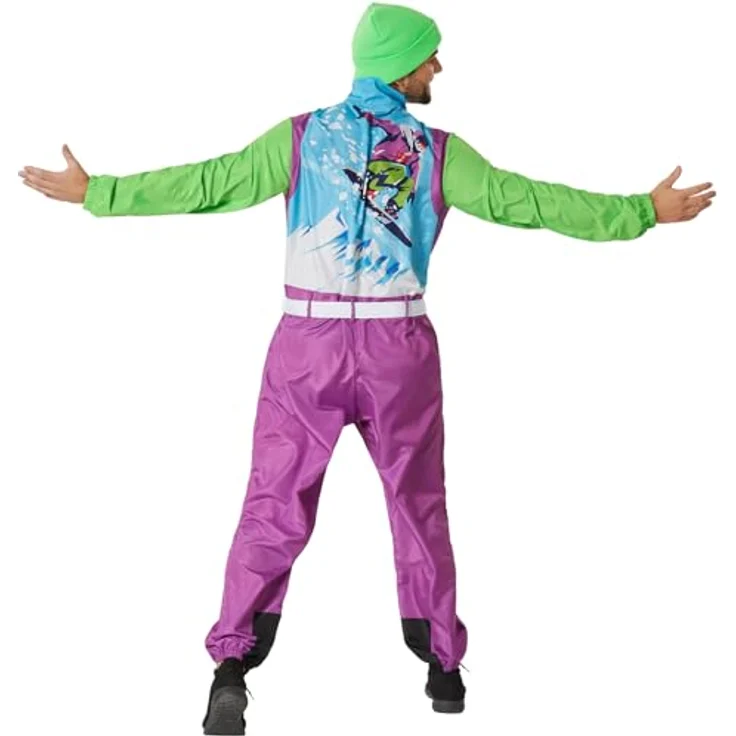 dressforfun Skianzug Herren, Ski Kostüm, Jogginganzug Kostüm Herren, Fasching, 90er Jahre Outfit, Apres Ski, Karneval, Lila, blau, grün, pink - S – Bild 2