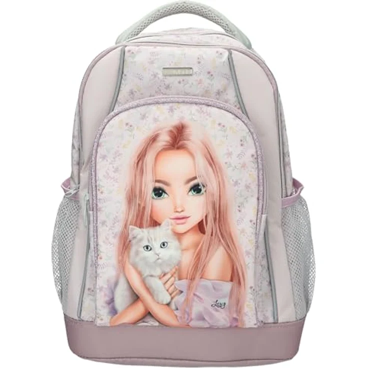 Depesche TOPModel Blooming Kitty Schulrucksack, Flieder, mit Model-Katze-Motiv, Blumenmuster, 2 Fächer, verstellbare Träger – Bild 1