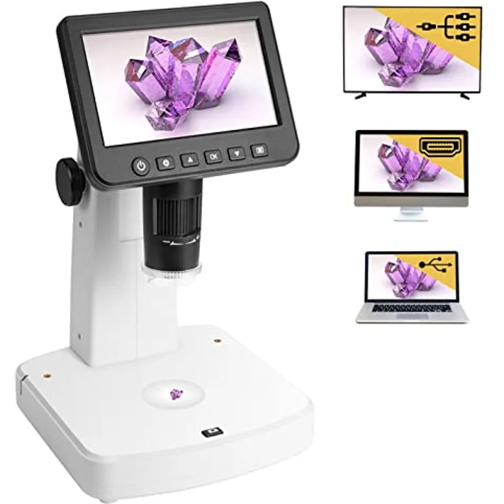 Levenhuk DTX 700 LCD digitales Mikroskop, 5-Megapixel-Sensor, 10x bis 300x Vergrößerung, 5-Zoll-Farbbildschirm, integrierter Akku, LED-Beleuchtung