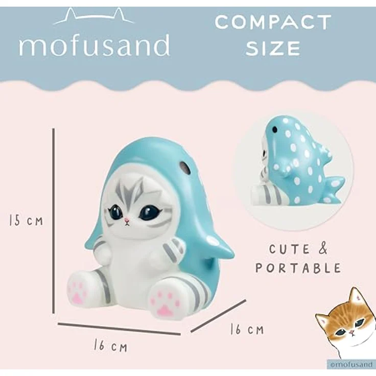Blue Sky Studios Mofusand Mood Light, Tischlampe Katze im Haikostüm, Micro-USB/Batteriebetrieb, kompakte Größe – Bild 3