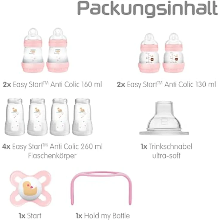 MAM Easy Start Anti-Colic Starter Set, mitwachsende Baby Erstausstattung mit Schnuller, Flaschen & Griffen, Baby Geschenk Set, ab Geburt, beige – Bild 3