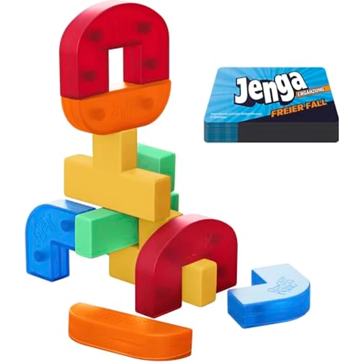 Hasbro Gaming Jenga Ergänzung: Freier Fall, mit bunten kuriosem Klötzen und Sabotagekarten, erfordert Jenga Spiel, ab 6 Jahren – Bild 3