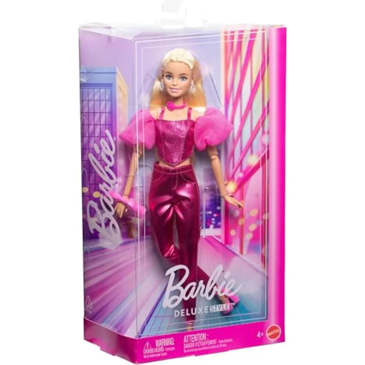 Barbie Deluxe Style Anziehpuppe, pinkes Metallic Outfit mit hochwertigen Accessoires – Bild 6