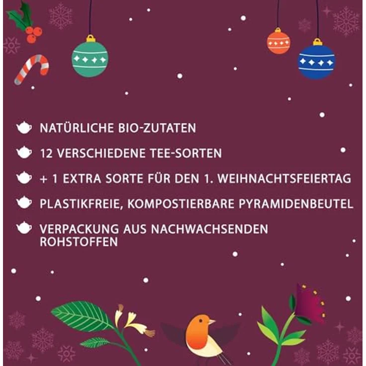 English Tea Shop ETS - Puzzle Tee Adventskalender "White Ornaments", 25 x BIO Tee in kompostierbaren Pyramidenbeuteln, 24+1 Sorten – Bild 8