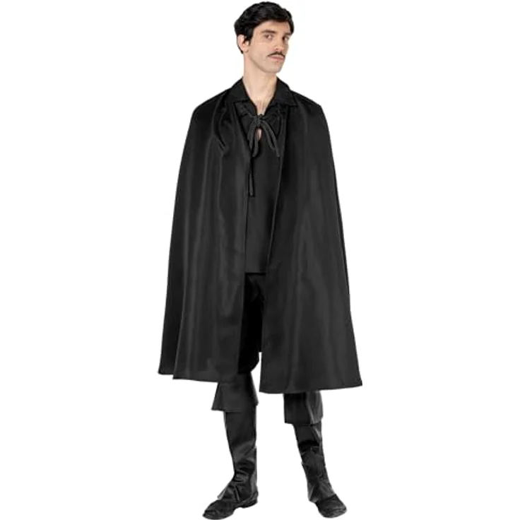 Maskworld Zorro Cape, knielanger Umhang aus dickem Polyester, schwarz, One Size, ideal für Karneval und Mottopartys – Bild 2