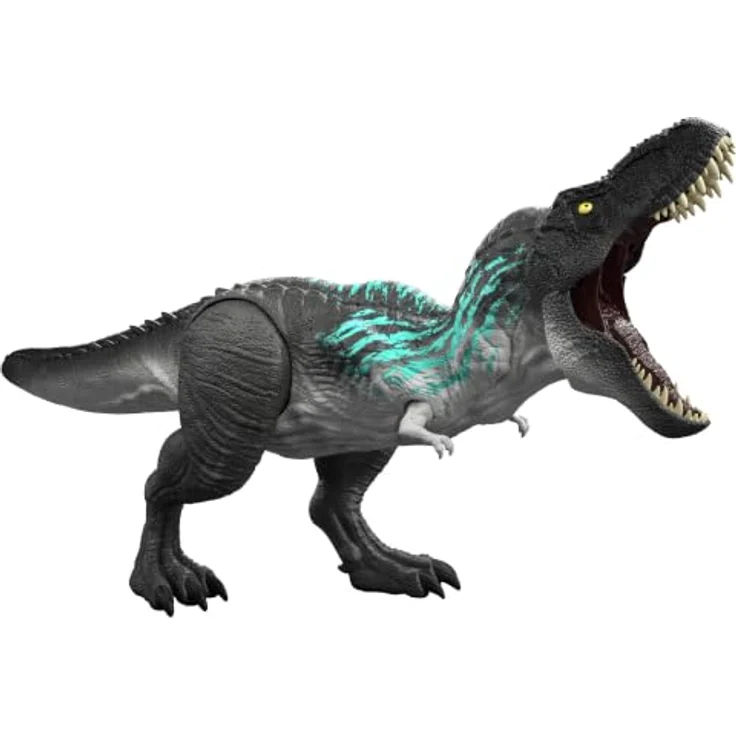 Mattel Jurassic World Power-Paket Tyrannosaurus rex-Actionfigur, T-Rex mit Wachstumsfunktion und Gebrüll, Schwarz und Blau, Kunststoff – Bild 1
