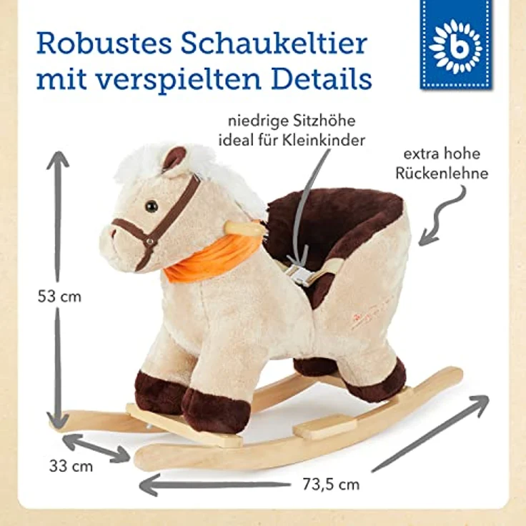 Bieco Plüsch Schaukeltier Pferd 73,5x33,5x53cm | Schaukelpferd Baby | Schaukeltier Baby | Kinderschaukel Indoor | Baby Wippe | Baby Schaukel | Schaukelpferd ab 1 Jahr | Baby Spielzeug ab 9 Monate – Bild 5