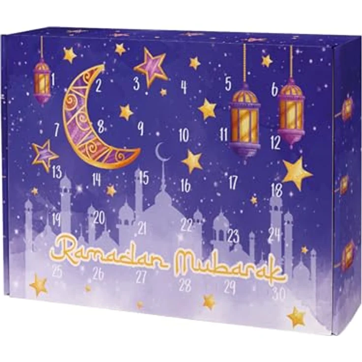 Herz&Heim Ramadan Kalender zum selbst Befüllen – DIY Countdown Kalender mit 30 Türchen (Lila Nachthimmel) – Bild 1