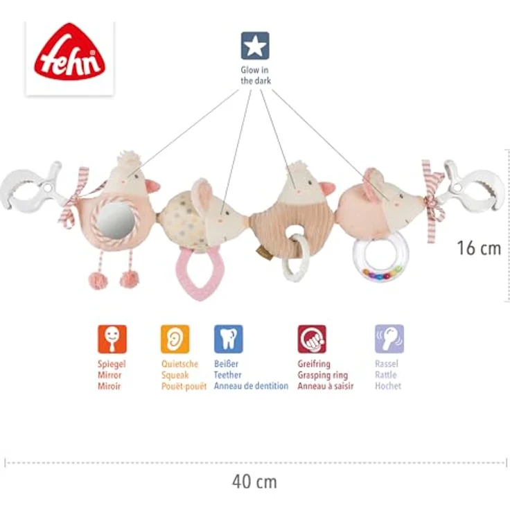 Fehn Kinderwagenkette feehnLAND, Spielkette mit Lumineszenzstickerei, ab Geburt, bunt – Bild 4