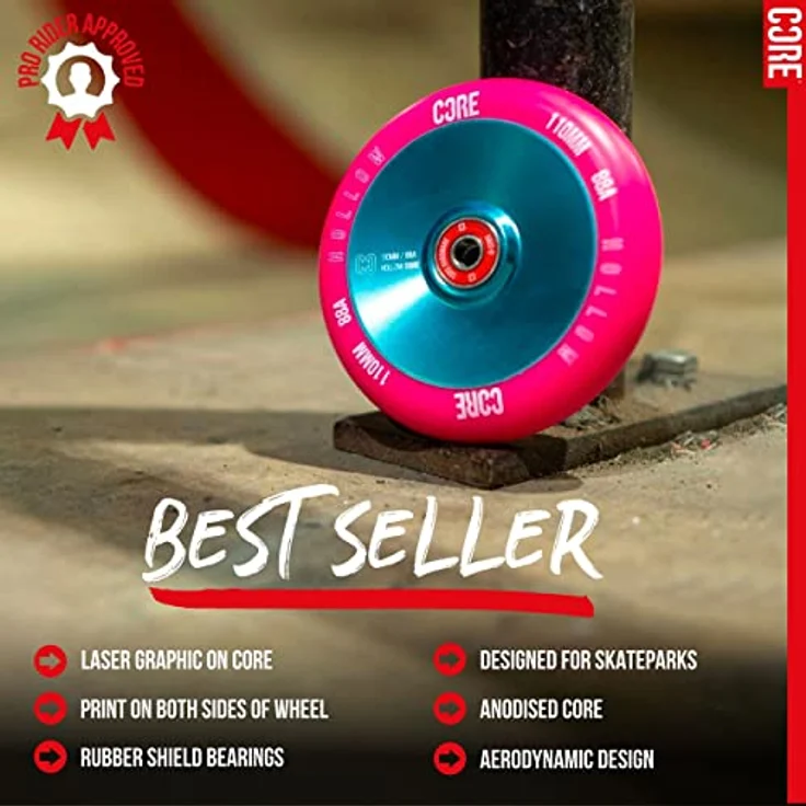 Core Action Sports Core Hollow V2 Stunt-Scooter, 110mm Rolle in Hellblau/PU Pink mit gewichtsreduzierendem Design und ABEC 9 Lagern – Bild 2