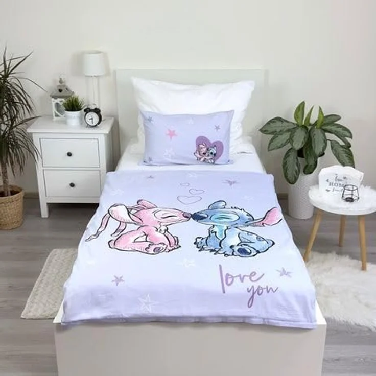 Jerry Fabrics Lilo und Stitch Baby lila Wende Bettwäsche Kopfkissen Bettdecke Set 100x135cm Kleinkind, aus 100% Baumwolle, atmungsaktiv – Bild 3