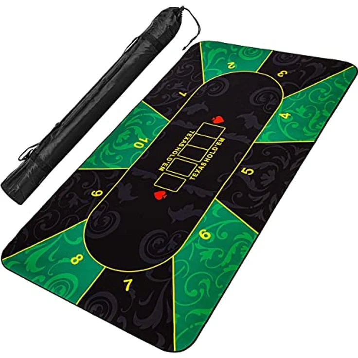 GAMES PLANET XXL Pokermatte, bis zu 10 Spieler, Maße 160x80cm, grün-schwarz, wasserabweisend, inkl. Tragetasche – Bild 1
