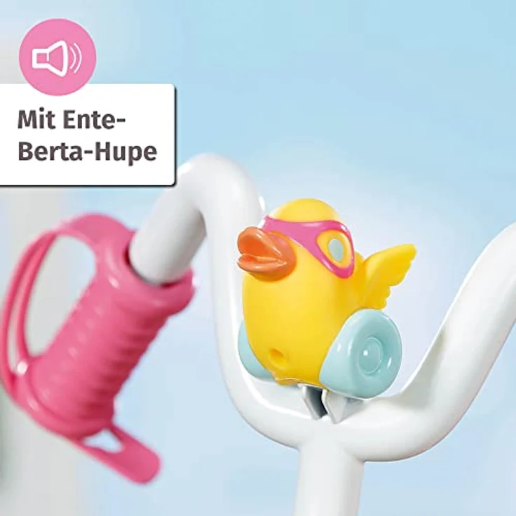 BABY born Zapf Creation 835456 Puppenzubehör für 43cm Puppen, Dreirad mit Stange, Hupe, Schlaufen und Sicherheitsgurt in rosa und weiß – Bild 5