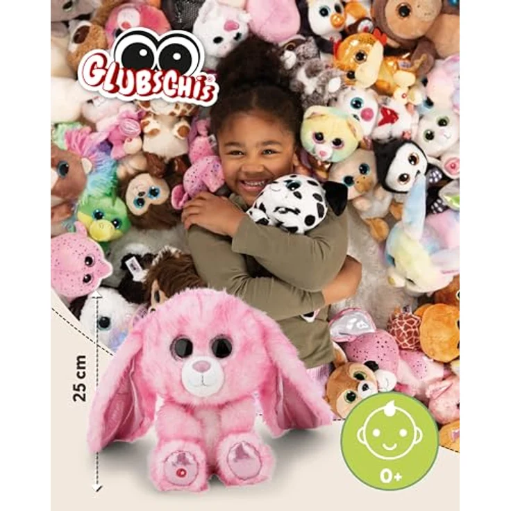 NICI Kuscheltier GLUBSCHIS Hase Flommi-Fun, 25cm, pink, superweiches Plüsch, ideales Geschenk für Kinder & Erwachsene, mit Glitzeraugen und langen Schlappohren – Bild 2