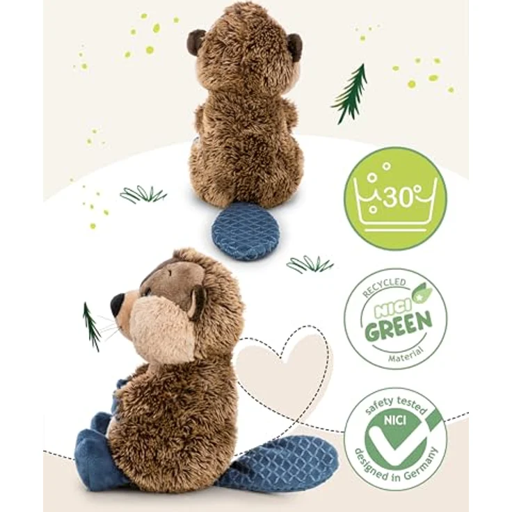 Nici Kuscheltier Forest Friends, Biber Harry Woodsnacker, 30 cm, braun mit blauen Akzenten und Schlenker-Design – Bild 3