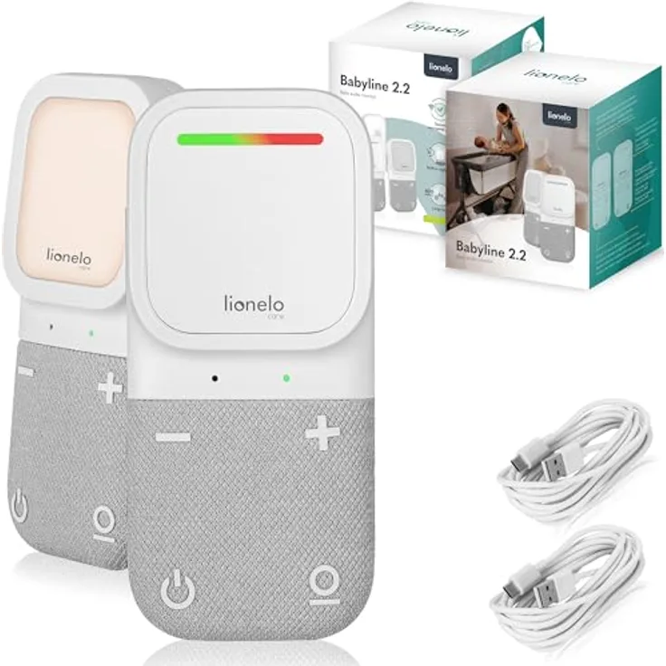Lionelo Babyline 2.2, Elektronisches Audio-Babyphone mit Nachtlicht, Reichweite bis zu 400 m, Zwei-Wege-Kommunikation, EcoVox Sparmodus, Alarme, bis zu 12 h Batterielaufzeit, Lautstärkeregler