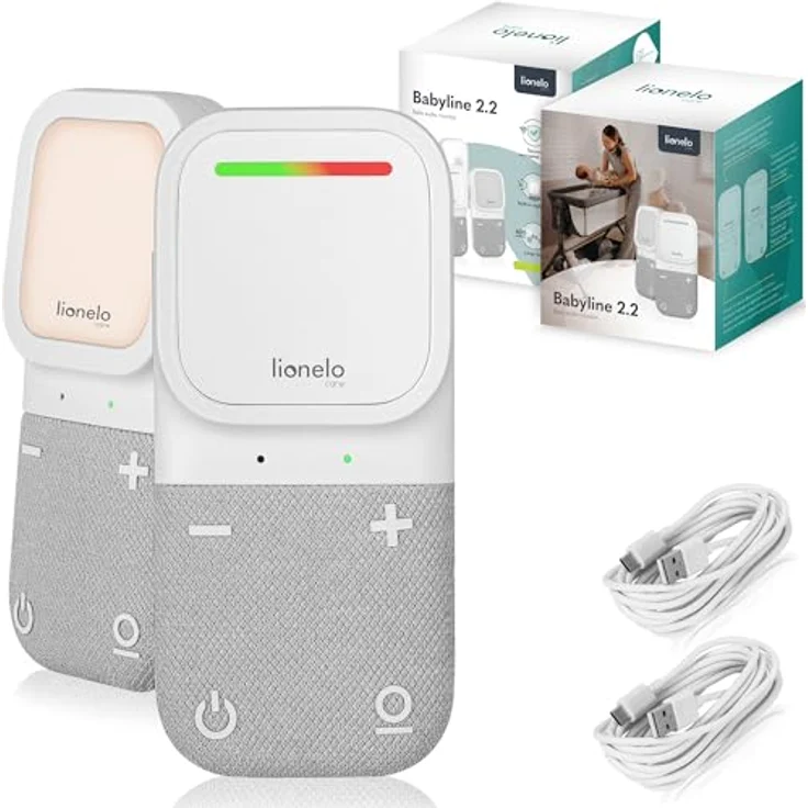 Lionelo Babyline 2.2, Elektronisches Audio-Babyphone mit Nachtlicht, Reichweite bis zu 400 m, Zwei-Wege-Kommunikation, EcoVox Sparmodus, Alarme, bis zu 12 h Batterielaufzeit, Lautstärkeregler – Bild 1