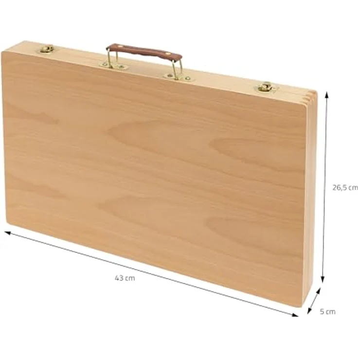 ECD Germany Malkoffer Kreativset 109-teilig, mit Ölpastellkreiden, Buntstiften, Wasserfarben und Zubehör, Holz, braun – Bild 2