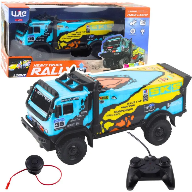 Wisam Ferngesteuerter Rally-LKW mit Fernbedienung, Sounds und Lichtfunktion, Blau/Gelb