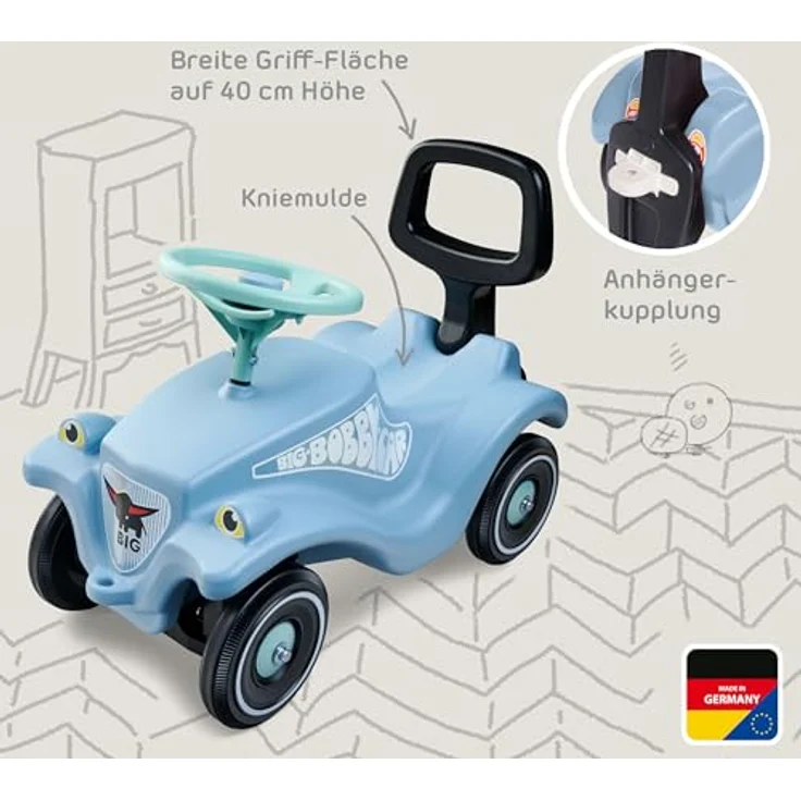 BIG Rutscherauto BIG Bobby Car Classic + Walker, 2-in-1 Lauflernhilfe, ergonomisches Design, Sicherheitslenkrad, Made in Germany – Bild 4