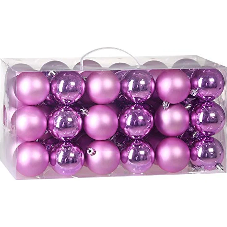 DEUBA® Weihnachtskugeln 54tlg Ø 6cm Kunststoff matt glänzend Christbaumkugeln Christbaumschmuck Anhänger Weihnachtsbaumkugeln Weihnachtsdeko Rosa - Preisvergleich – Bild 1