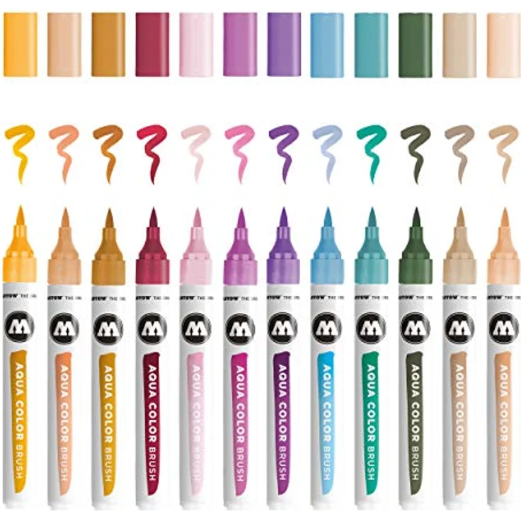 Molotow Aqua Color Brush (Brush Pen Marker Basic-Set 2, Pinsel Spitze für Aquarellieren und Handlettering) 12 Stück sortiert – Bild 1