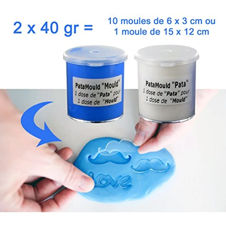 Cléopâtre Modelliermasse Pata Mould Knetsilikon, 2x40 g, blau und weiß, Abformmasse mit 10 Minuten Trocknungszeit – Bild 2