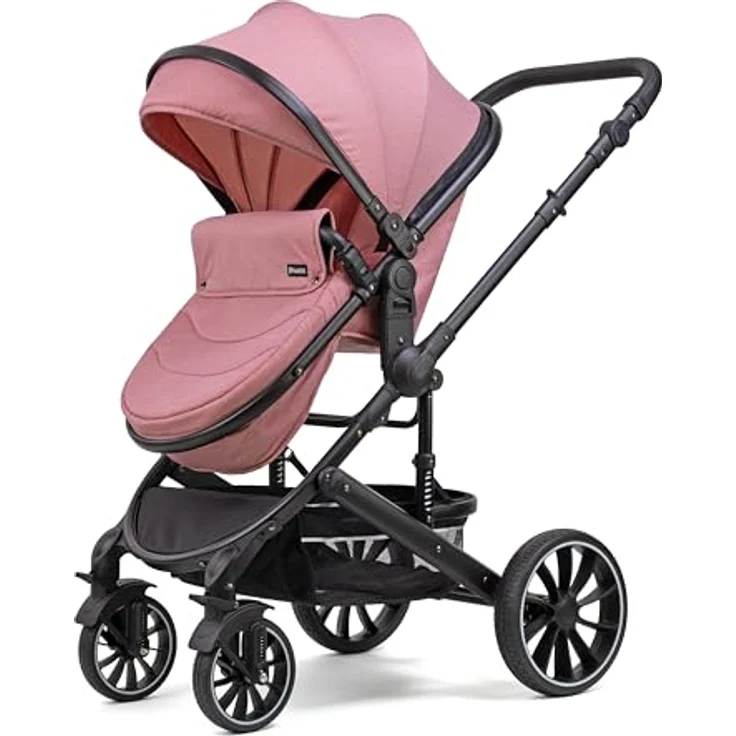 Pixini Kinderwagen Kalani 3in1 Kombikinderwagen, inkl. Babywanne & Buggy & Auto-Babyschale & Cupholder (altrosa) - Komfortabler Kinderwagen mit verstellbarer Rückenlehne und höhenverstellbarem Schieber – Bild 3