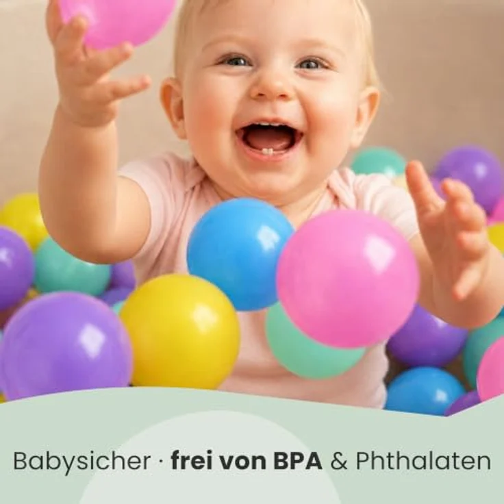 LittleTom Bällebad-Bälle Baby, 100 bunte 7 cm Kunststoffspielbälle für Bällebad, ab 0 Jahren, schadstoffgeprüft, ideal zum Greifen und Spielen – Bild 3