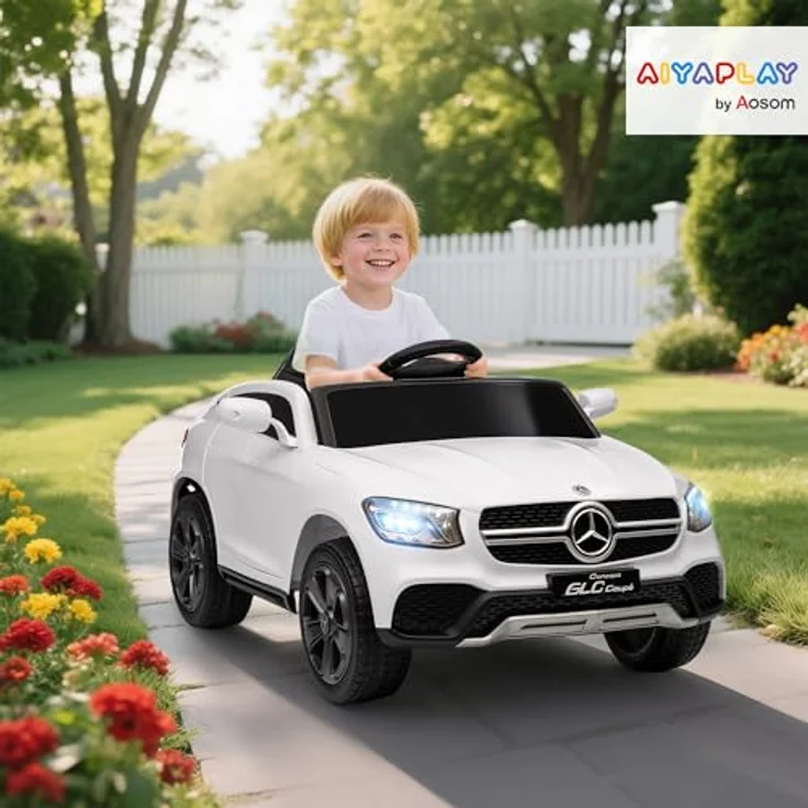 AIYAPLAY Kinder Elektroauto Mercedes-Benz GLC Coupé, 12V mit 2 Motoren, 2,4 GHz Fernbedienung, weiß, für Kinder von 3-6 Jahren – Bild 2