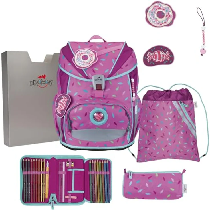 DerDieDas Schulranzen ErgoFlex Light Set 6-teilig Sweet Sprinkles, pink, mit großem Hauptfach und komfortablen Trägern – Bild 1