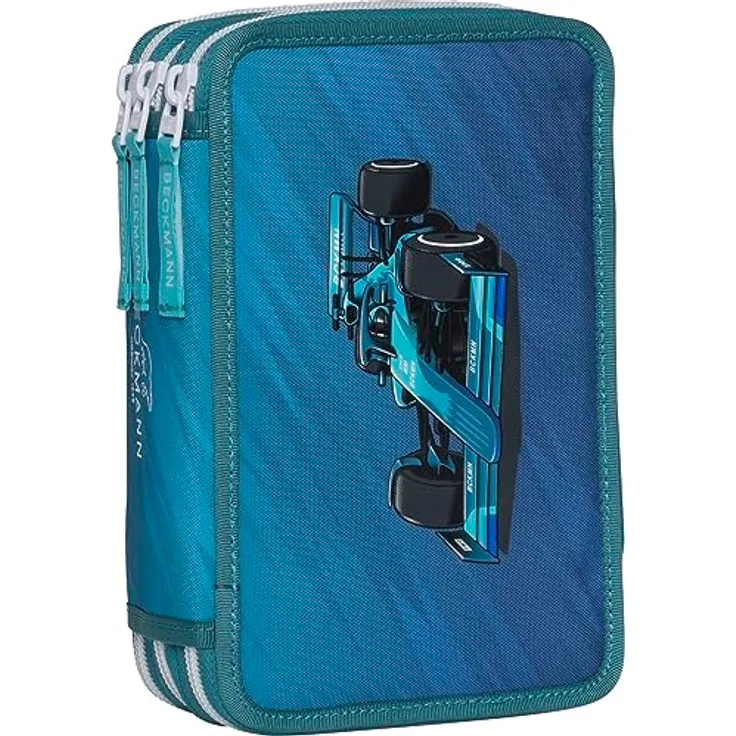 BECKMANN, 3-fächrige Federmappe Racing, mit Inhalt, Mäppchen Federtasche, Grundschule, 1. Klasse, Green