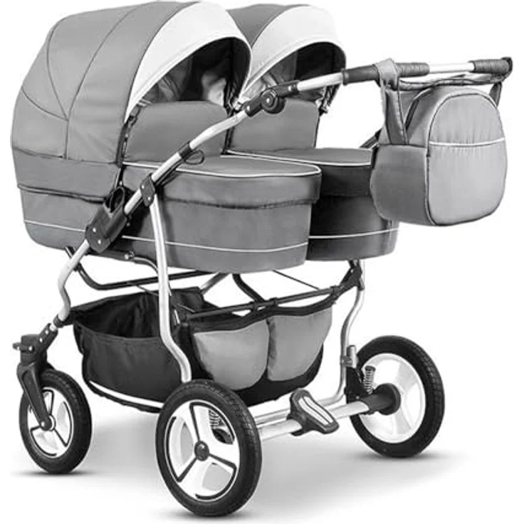 Elcar Zwillingskinderwagen 5 in 1 Twin Star inkl. Autositze und Iso Bases - Federung, 360° schwenkbare Vorderräder - in 16 Farben – Bild 2