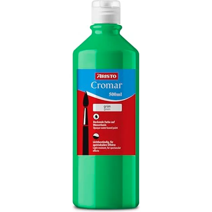 Aristo Cromar Acrylfarbe, Flüssigmalfarbe auf Wasserbasis, 500 ml, grün - hohe Leuchtkraft, biologisch abbaubar, ideal für Kindergarten und Schule