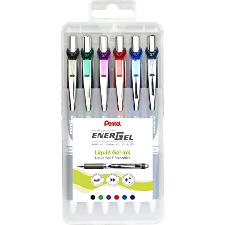 Pentel Energel Tintenroller, 6er-Etui mit 0,35 mm Metallspitze, flüssiggelfüller – Bild 1