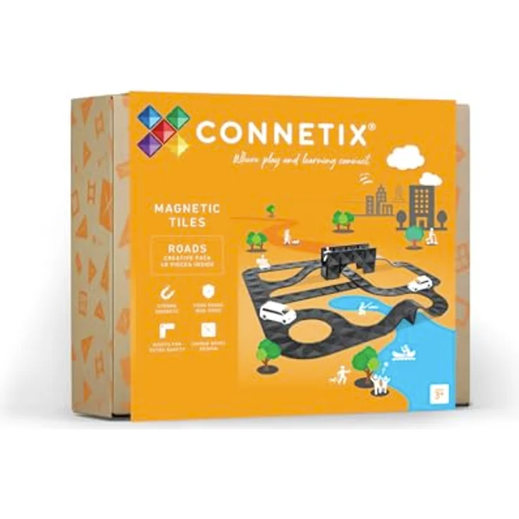 Connetix Magnetische Fliesen Straßen-Kreativpaket, 48 Stück, inkl. Rampen, Kurven und Kreuzungen, schwarz – Bild 1