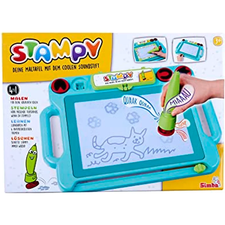 Simba 106334629 - Stampy Maltafel für Kinder, 41x29cm, magnetische Zaubertafel mit Sound-Stift, 4 Tierstempel mit Geräusch, Magnet-Stempeln, 3 Lernkarten, Magnettafel für Mädchen und Jungen ab 3 Jahre – Bild 1