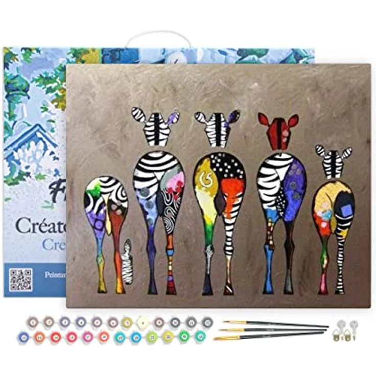 Figured'Art Malen Nach Zahlen Erwachsene Mit Rahmen Zebras von hinten - Paint by Numbers Basteln DIY Bastelset 40x50cm Leinwand gespannt auf Holzrahmen – Bild 1