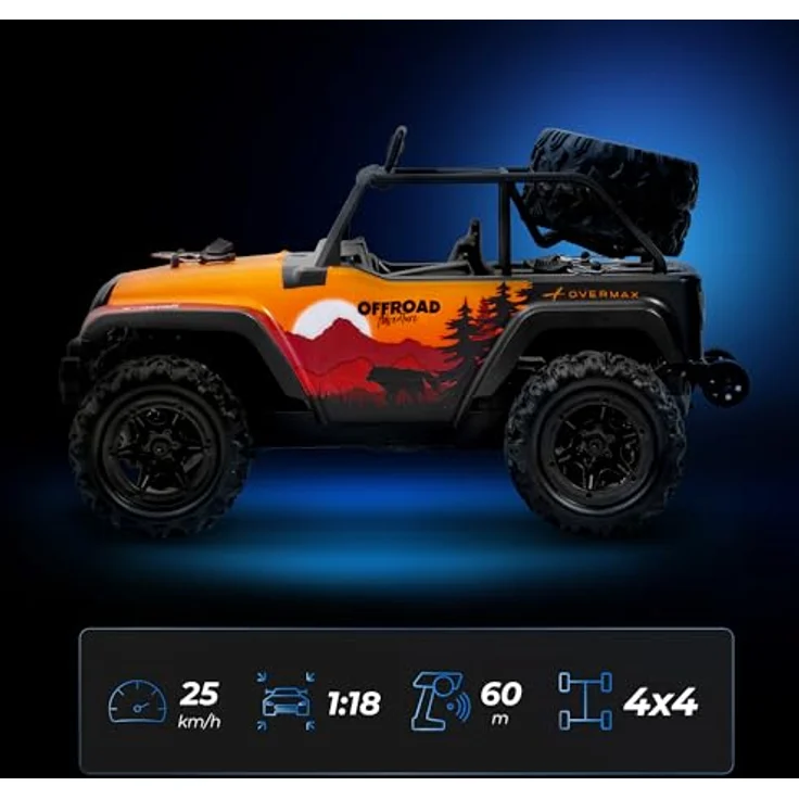 Overmax X-Quail RC Auto 4x4 Offroad Crawler 1:18, LED-Beleuchtung, 2 Akkus, bis zu 25 km/h, Drift auf 2 Rädern – Bild 3