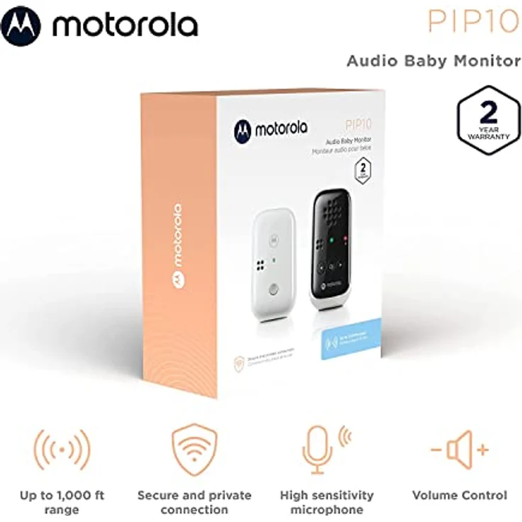 Motorola Nursery BabyPhone PIP10-230V - Tragbare Elterneinheit - 300 Meter Reichweite - Inkl. 2 Netzteile - Kunststoff - Weiß – Bild 2