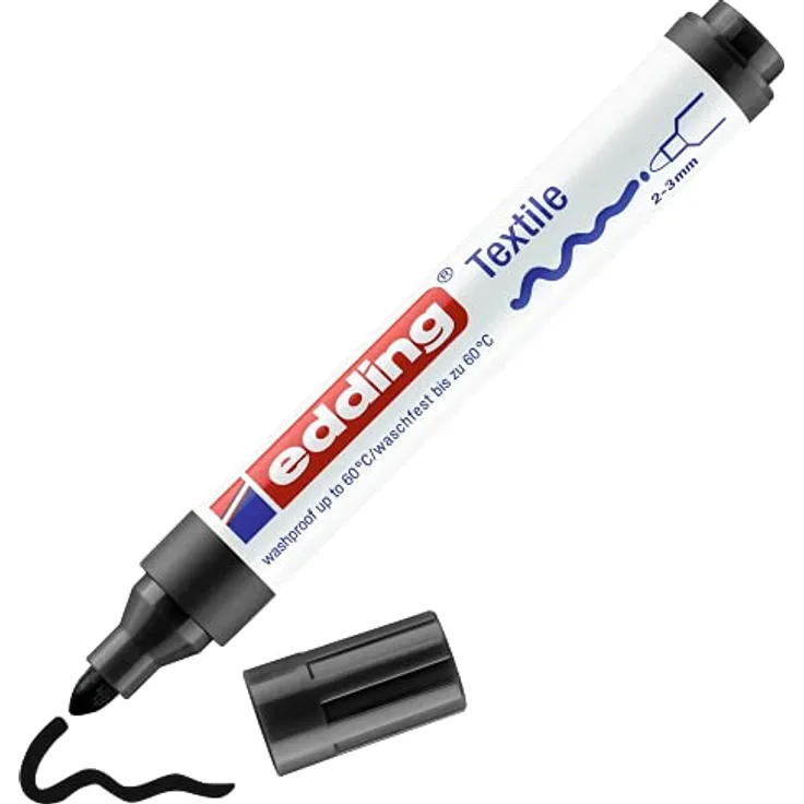 edding 4500 Textilmarker - schwarz - 1 Stift - Rundspitze 2-3 mm - Textilstifte waschmaschinenfest (60 °C) zum Stoff bemalen - Stoffmalstift