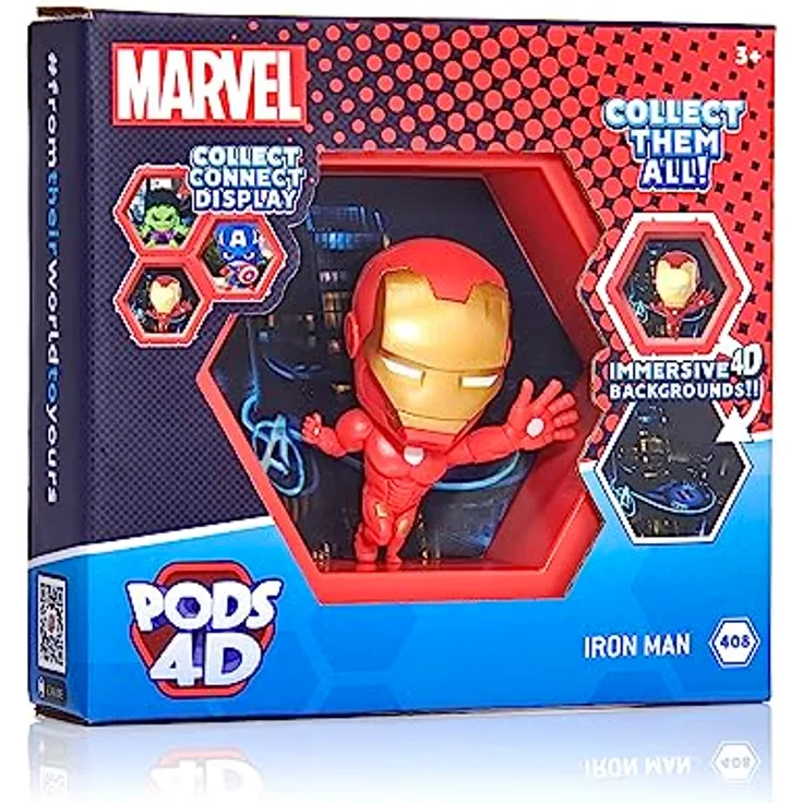 PODS 4D Marvel Ironman, Einzigartige, miteinander verbundene Sammelboble-Kopf-Figur, die aus ihrer Welt in Ihre, ausbricht, Wand oder Regalanzeige, Marvel Spielzeug und Geschenke, Serie 1 Nr. 408