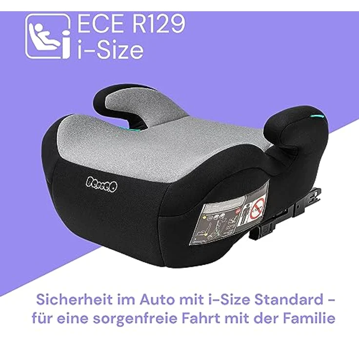 BooBoo Kindersitzerhöhung Safety Milano, Sitzerhöhung Auto Kinder ab 125 cm, ergonomische Sitzfläche, Isofix, grau – Bild 4