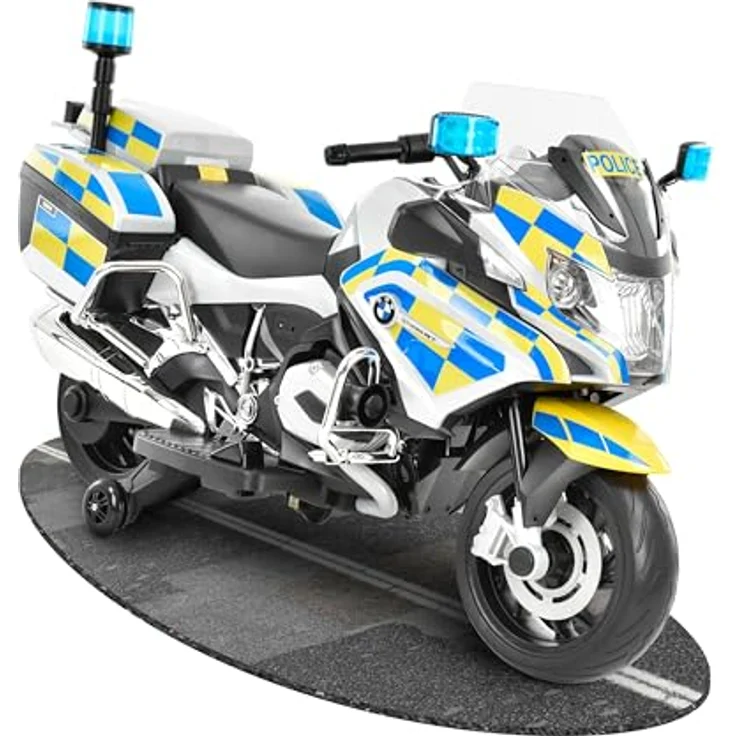 HECHT Kinder Motorrad | BMW R1200RT Polizei | bis 6km/h | 35W | mit Stützräder | Koffer | Radio | Blaulicht | Sirene | 12V Akku, 7 Ah – Bild 1