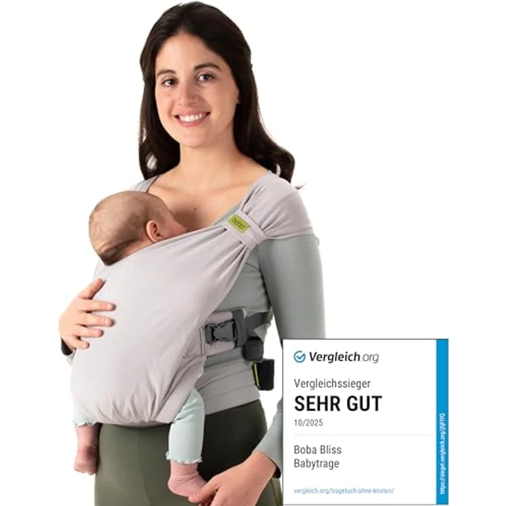 Boba Bliss Babytrage, 2-in-1 Baby Carrier & Baby Tragetuch für Neugeborene bis 16 kg, hüftfreundlich, weich & elastisch, grau – Bild 2