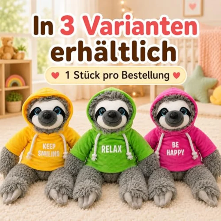 SOMA Faultier Kuscheltier XXL 40 cm Plüschtier Be Happy pink, flauschiges hochwertiges Stofftier für Kinder und Erwachsene, ideales Geschenk für Weihnachten und Halloween – Bild 4