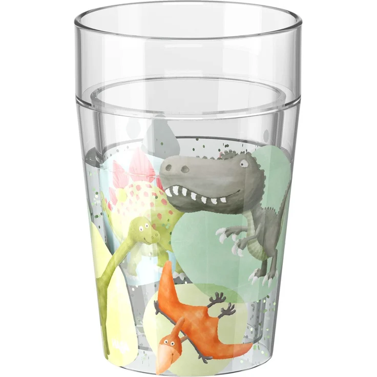 Haba Glitzerbecher Dinos, 150 ml Kindertrinkbecher mit doppelwandigem Design und BPA-freiem Kunststoff, spülmaschinenfest – Bild 1