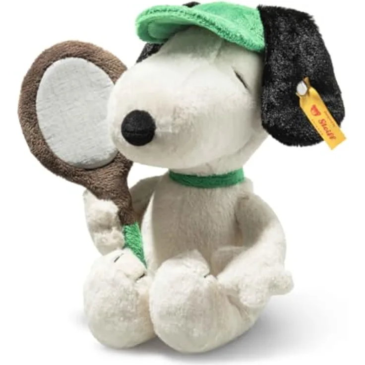 Steiff Kuscheltier Snoopy Tennis, Plüschtier für Kinder, 22 cm, weiß, Handwäsche, Original Steiff Qualität