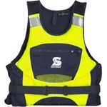 SECUMAR Schwimmweste Jump Pro, 50N-Klasse, Ergonomisches Design, Hoher Tragekomfort, Reflektierende Streifen, neongelb/ blau